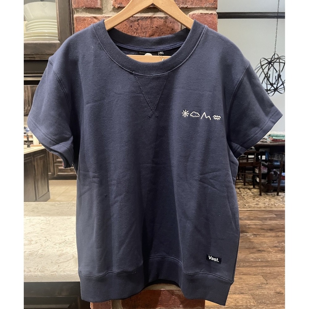 Vast Men's Cotton Crewneck Pullover Sweatshirt Short Sleeve Blue Sz S NWT $69